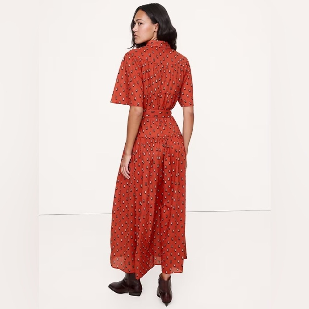 NWT! Banana Republic Spiced Cabernet Paisley Cotton Tie-Front Shirt Dress - ๐ - Picture 2 of 4